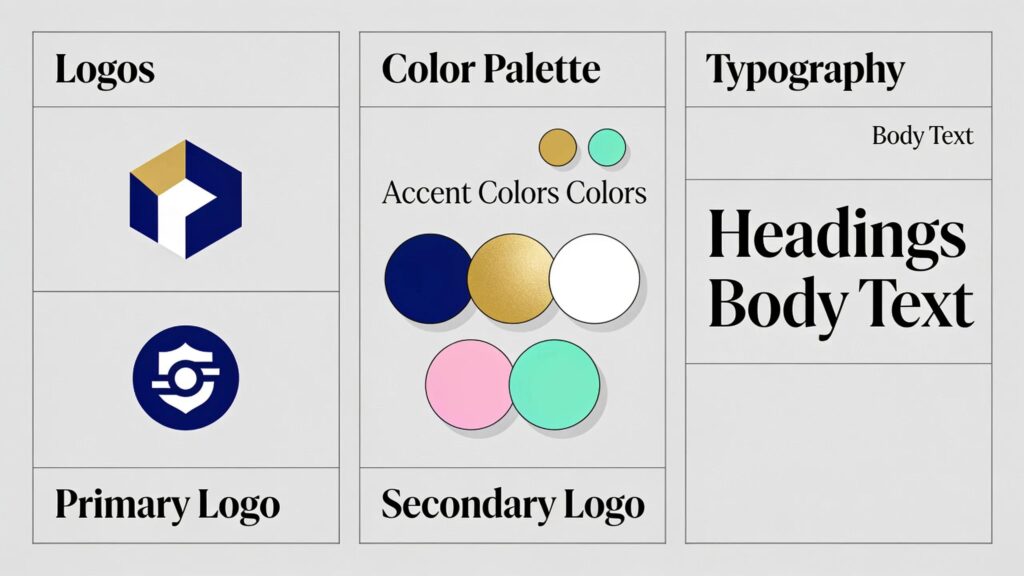 Components of visual identity: logos, colors, typography, emphasizing cohesive brand representation.
Razlika između logotipa i brenda